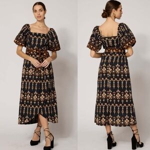 Cleobella LUCIA MIDI DRESS Sz L Black Brown Floral